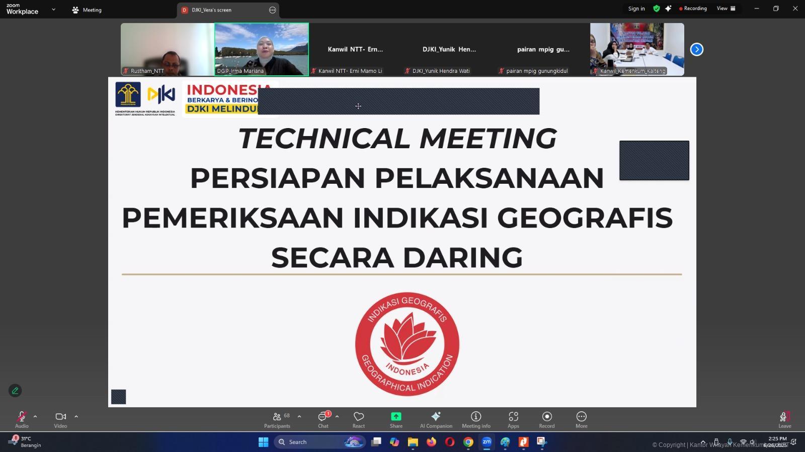 Komitmen Lindungi Potensi Lokal dan Produk Unggulan Daerah, Kanwil Kemenkum NTT Ikuti Rakor Persiapan Pemeriksaan Substantif IG